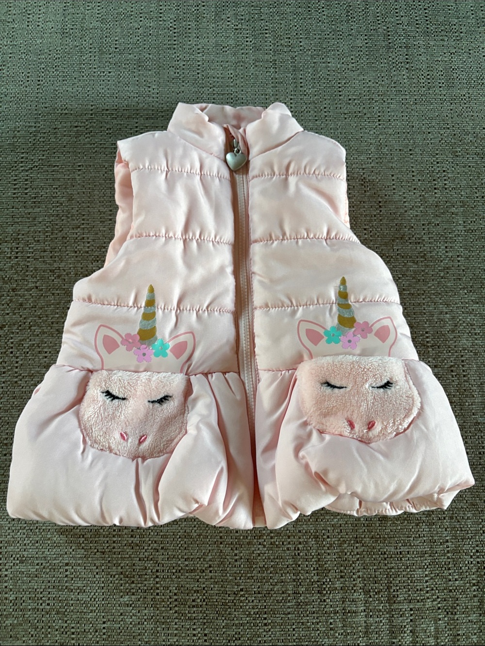 Kids Pink Unicorn Puffer Vest - 12 months
